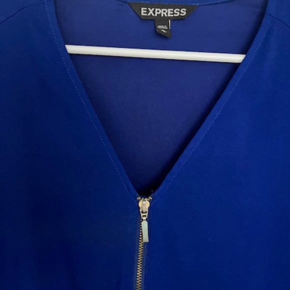 Express Royal Blue 3/4 Sleeve Blouse with Gold Zipper Detail. Size M. - Picture 2 of 2